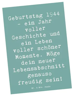 Produktbild von Mr. & Mrs. Panda Postkarte Spruch 1944 Geburtstag - Meeresbrise - Geschenk, Alter, Ansichtskarte, Jahrgang, Erinnerungen, Grußkarte, Happy Birthday, Ansichtskarten