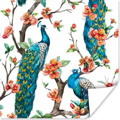 Produktbild von MuchoWow® Poster Muster - Pfau - Blüte 100x100 cm - Babyzimmer