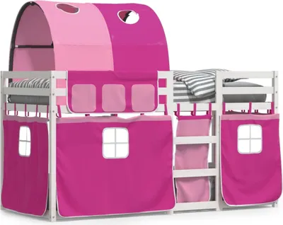 Produktbild von vidaXL Etagenbett mit Vorhängen Rosa 80x200 cm Massivholz Kiefer