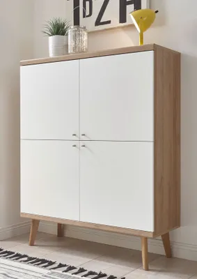 Produktbild von Highboard Merle 107cm eiche riviera / weiß matt Wohnzimmer Kommode