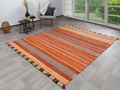 Produktbild von Steffensmeier Handwebteppich Turbat | Antistatisch | 100% Baumwolle | Terra, handgewebt, Größe: 170x230 cm