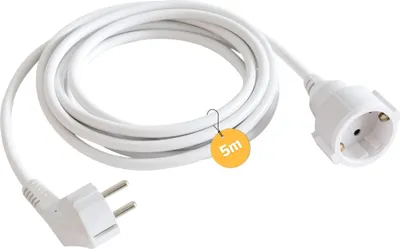 Produktbild von AREBOS Verlängerungskabel, Schuko-Verlängerung, IP20 Innenbereich, Kunststoffleitung, 5 m / 1,5 mm², Weiß
