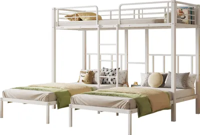 Image de OKWISH Lit superposé 90x200 cm 3 couchages avec Barrière - Blanc