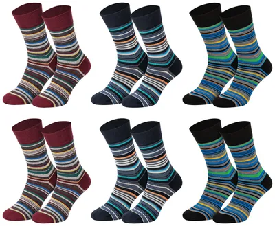 Tobeni Herren Socken 6-er Pack mit Elasthan und Softrand ohne Gummi Feine Ringel