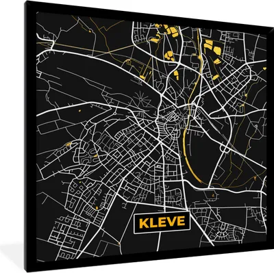 Produktbild von MuchoWow® Gerahmtes Poster Schwarz und Gold - Stadtplan - Kleve - Deutschland - Karte 40x40 cm - Poster mit Schwarzem Bilderrahmen Wandposter Rahmen Foto Bilder - Mit Rahmen - Wanddekoration Schlafzimmer
