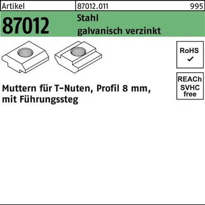Produktbild von Reyher  Muttern für T-Nuten 87012 Zn8mm, M 8 mit F. Zn (100 Stück)