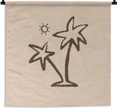 Produktbild von MuchoWow® Wandteppich Wandbehang Palme - Sonne - Pastell 150x150 cm Tapisserie Dekoration Wandtuch - Wohnaccessoires - Modernes