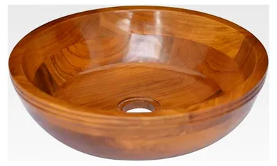 Produktbild von Waschbecken aus massivem Teakholz, Aufsatzwaschbecken, Badezimmer, Φ40x10cm