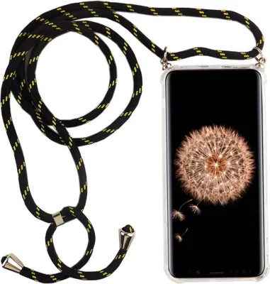 Zdjęcie produktu dla Łańcuszek do telefonu Samsung Galaxy S9 Plus - naszyjnik na smartfona z paskiem - sznurek z etui do zawieszenia na szyi w kolorze czarnym