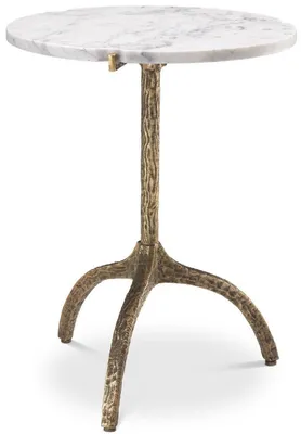 Produktbild von Casa Padrino Luxus Beistelltisch Vintage Messingfarben / Weiß Ø 45 x H. 58,5 cm - Messing Tisch mit Marmorplatte - Wohnzimmer Möbel - Luxus Möbel