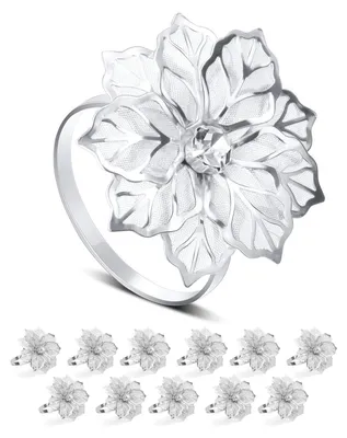 Serviettenringe Set 12er, Blumen-Design, Silber, Metall
