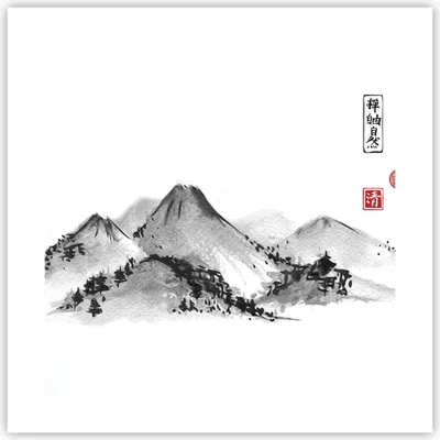 Produktbild von Poster - Poster ohne Rahmen - Zeichnen Asien Berge - 40x40 cm - Wand Bild - Wanddeko - Wandbilder - Kunstposter - Wandposter - Bilder - Kunstdruck - Wanddekoration - Wandbild - P2XAC40x40-4273