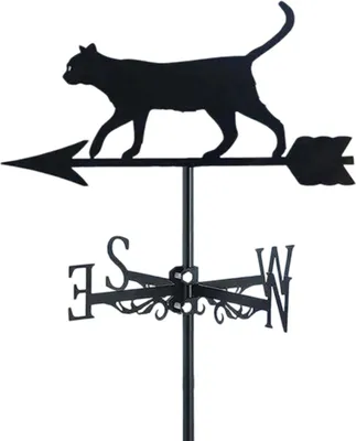 Produktbild von Dekorative Wetterfahne aus Metall mit Katzenmotiv, Windrichtungsanzeige, Eisenwetterfahne fš¹r Dach, Bauernhof, Hof, Garten