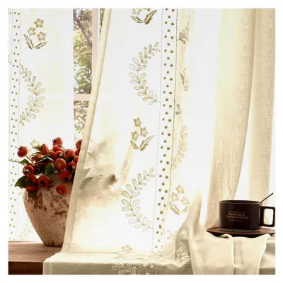 Produktbild von Ösenvorhänge 2er Set für Wohnzimmer und Schlafzimmer, H245xB140 cm, lichtdurchlässig in Beige