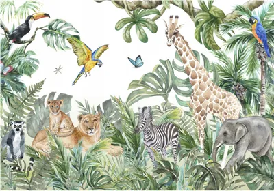 Produktbild von Vlies Fototapete Kinderzimmer Dschungel Tiere Wald (368x254 cm - inkl. Kleister) Kinder Baby Mädchen Wandtapete Tapete Vliestapete UV-Beständig Montagefertig