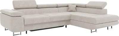 Produktbild von MEBLINI Schlafcouch mit Bettkasten - Ecksofa mit Schlaffunktion - Sofa mit Relaxfunktion und Kopfstützen - Couch L-Form - Eckcouch - Wohnlandschaft - CARL - 272x202x63cm Rechts - Beige Samt