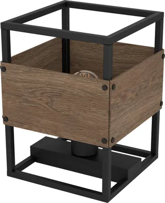 Produktbild von EGLO Tischlampe Evesham, Nachttischlampe im Industrial Design, Tischleuchte aus Holz in Dunkelbraun und Metall in Schwarz, Lampe, E27 Fassung