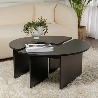 Immagine prodotto di Dmora Tavolino da Salotto Tairn 90x90x41h cm Nero, Forma Rotonda Materiale Piano in Legno Nobilitato