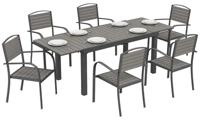Produktbild von Outsunny Gartenmöbel Set Sitzgruppe 7-teilig Ausziehbar Tisch mit 6 Stühlen
