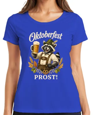 Obrázok produktu pre , kožená nohavica "Prost Waschbär", pivo, "Wiesn", tradičné šaty "Dirndl", ľudová slávnosť, dámske tričko, modrá farba, veľkosť S