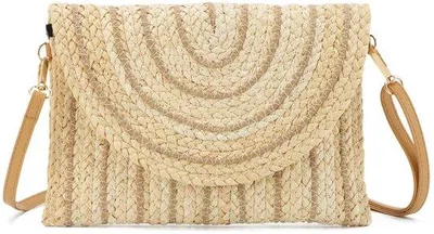 Produktbild von Unyqoos® Gewebte Strohtasche für Damen – Schultertasche/Clutch (25 x 4 x 16 cm), abnehmbarer verstellbarer Gurt, magnetischer Metallverschluss