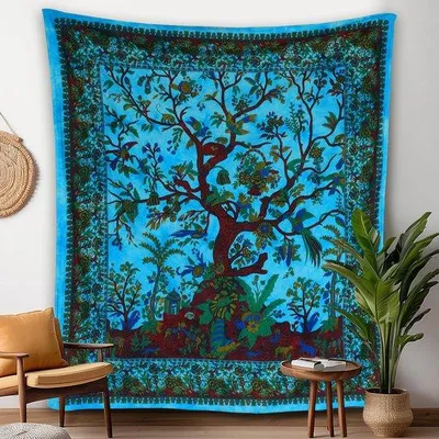 Obrázok produktu pre Uniqoos® Boho koberec na stenu z bavlny, 213 x 228 cm – motív mandaly a slonov, dekorácia na stenu do obývačky a spálne