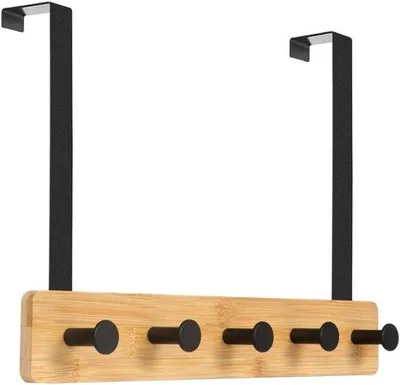 Immagine prodotto di Barra portaganci in legno con 5 ganci per il bagno, vestiti, asciugamani e borse
