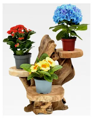 Produktbild von Teak Blumenständer mit 3 Ablagen