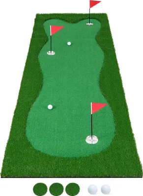 Produktbild von COSTWAY 300 x 100 cm golfová podložka na odkladanie, golfová podložka s umelou trávou, 2 loptičky, 3 jamky, 3 vlajky a poháre na odkladanie