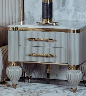 Luxus Art Deco Nachtkommode Nachttisch Grau Weiß Gold Luxury Art Deco Bedside Table Night Table Gray White Gold