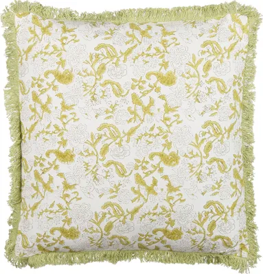 Produktbild von BELIANI Dekokissen Hellgrün und Weiß Baumwolle 45 x 45 cm Bezug mit Füllung Reißverschluss Fransen Blumenmuster Klassisch Wohnzimmer Bettdeko