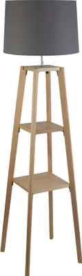 Produktbild von Stehlampe Metall Stoff E27 152 cm hoch Dreibein Holz hell Grau Modern