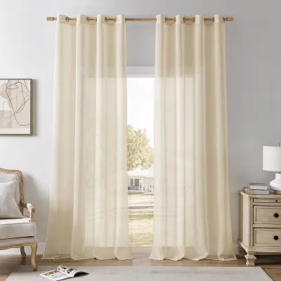 Imagen del producto de Cortinas beige con ojales - Juego de 2, 240 x 140 cm, decoración transparente para ventanas