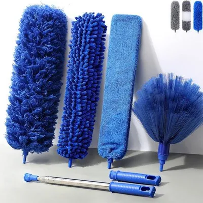Produktbild von Ibenzoa® Teleskop-Reinigungsset – waschbares Mikrofasertuch & 4 austauschbare Bürsten, Edelstahl-Teleskopstange bis 245 cm, flexibler Winkelfeger für schwer erreichbare Stellen