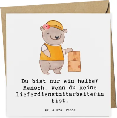 Produktbild von Mr. & Mrs. Panda Grußkarte Lieferdienstmitarbeiterin Herz - Weiß - Geschenk, Pizzabäckerin, Glückwunschkarte, anlasskarte, Klappkarte, Pizzabringdienst, doppelkarte