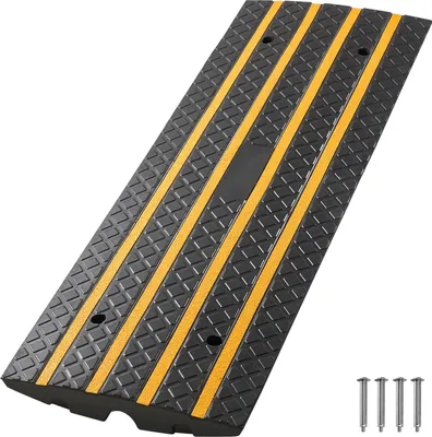 Immagine prodotto di Rampa di gomma per marciapiedi - Rampa carrabile/pernottamento - Portata 15 t - Altezza 6,6 cm - Strisce catarifrangenti gialle - Per garage, magazzini, marciapiedi - Nero/giallo