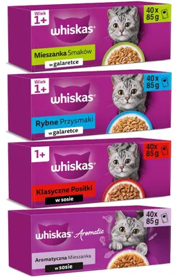 Zdjęcie produktu dla Whiskas Adult 160x85g Mokra Karma Dla Dorosłych Kotów Mix Smaków W Sosie I W Galaretce