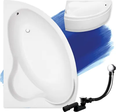 Image de Baignoire d'angle 140x90 gauche avec tablier acrylique, vidage & pieds S | Set complet 4in1 baignoire originale acrylique siphon | BADLAND ADA