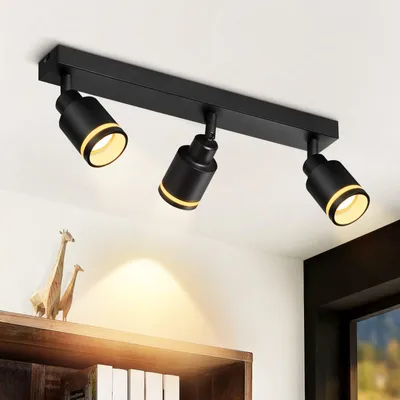 Produktbild von ZMH LED Deckenleuchte Schwarz Spotleuchten 3 Flammig Deckenlampe GU10 Schwenkbar Wandstrahler Metall für Flur Küche Schlafzimmer, Ohne Leuchtmittel