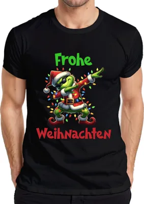 Produktbild von Frohe Weihnachten Dabender Grinch Weihnachtsmann Lichterkette Herren T-Shirt, Schwarz, M