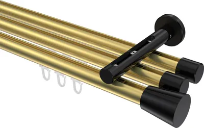 Produktbild von Interdeco Innenlaufstange / Gardinenstange mit Innenlauf Messing-Optik / Schwarz, Typ Siteno Sitra (Konus), 20 mm Ø 3-läufig, 260 cm