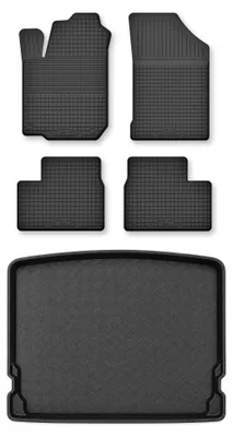 Image de Tapis en caoutchouc + bac de coffre pour Toyota Auris II 2012-2018 (hayon, plancher haut, hybride) – 5 pièces, noirs, semi-universel, adapté