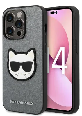 Imagen del producto de Funda Karl Lagerfeld Saffiano con motivo de Choupette para iPhone 14 Pro - Plateada