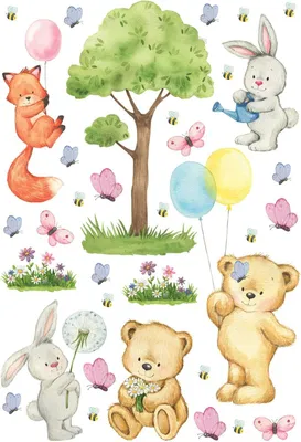 Produktbild von Sanders & Sanders Wandtattoo Wald mit Waldtieren Multicolor 65 x 42.5 cm