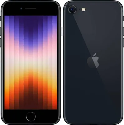 Front and back view of a black iPhone SE.