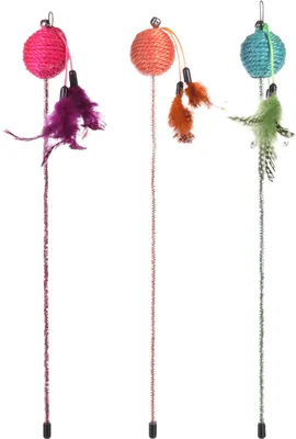 Zdjęcie produktu dla Zabawka dla kota Flamingo – wędka z piłką "Glitty", 42 cm – wielokolorowa – brak