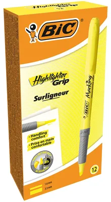 Image de BIC, surligneur Grip, marqueur fluorescent jaune, avec pointe biseautée, anti-séche