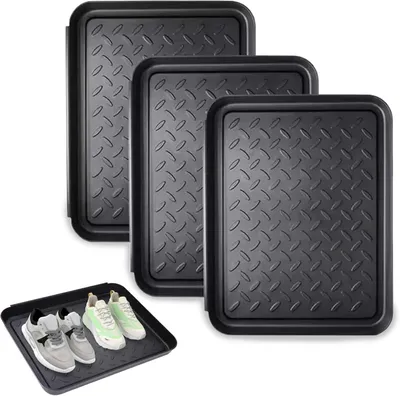 Image de Ensemble de 3 étagères à chaussures, en plastique antidérapant, de 36 cm, pour le rangement des chaussures