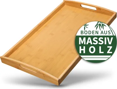 Produktbild von HEIMWERT Tablett Serviertablett Holz - besonders stabiles und leichtes Holztablett mit Griff - rechteckig Tablett Holz Serviertablett groß