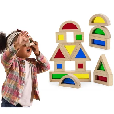 Produktbild von VIGA Farbige Holzklötze Set mit 16 Teilen